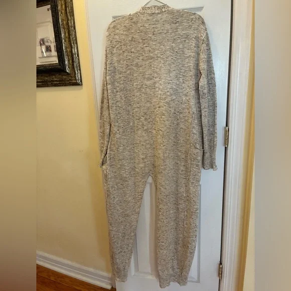 Zara Marled Neutral Open-Front Long Duster Cardigan with Split Back - Picture 5 of 9